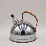 Vintage Revere Ware Copper Bottom Chrome Plated Whistling Tea Kettle Red Handle Used. Price: $40.00.