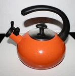 Rachael Ray Orange Enamel Whistling Tea Kettle 1.5 Quart Large Top Handle Used. Price: $29.99.