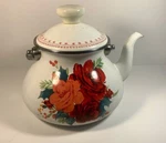 The Pioneer Women Teapot Cheerful Rose Enamel Steel 1.9 Quarts Kettle Used. Price: $35.00.