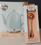 Pinky Up Ceramic Electric Tea Kettle, Mint, Rose Gold, Gooseneck Spout, Cordless Open. Price: $52.99.