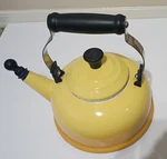 Creuset Yellow Classic Enamel On Steel Whistling Tea Kettle 1.6L Used. Price: $38.00.