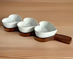 Macys The Cellar 3 Bowls Heart Shape Serv Ng Set Acacia Wood Tray Stoneware Box Used. Price: $19.99.