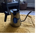 Fellow Stainless Steel Gooseneck Kettle With Thermometer Silver Black Used. Price: $46.00.