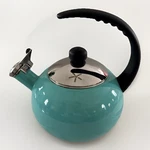Vtg Farberware Tea Kettle Aqua Enamel Black Handle Whistling Stove Top Retro Used. Price: $21.38.