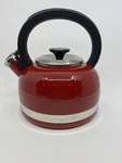 Kitchenaid 2 Qt. Red Enamel Whistling Tea Kettle W/ Full Handle & Trim Band Used. Price: $33.00.