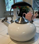 Chantal Vintage Series White Enamel Whistling Tea Kettle 2 Qt Carbon Steel Used. Price: $21.00.