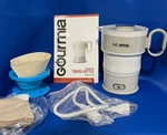 Gourmia GK348 Collapsible Travel Electric Kettle W/ Pour Over Dripper Filters Open. Price: $34.99.