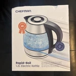 Chefman Rapid Boil 1.2L Electric Tea Kettle With Removable Lid - Stainless Steel New. Price: $30.00.