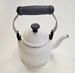 Creuset White Whistling Tea Kettle 1.25 Qt Enamel On Steel Missing Spout Used. Price: $59.98.