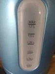 New SWK1771BL 1.7L Stainless Steel Electric Kettle With Lid, Safety Lock, Blue Open. Price: $29.50.