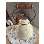 Mackenzie Childs 3 Quart Parchment Check Tea Kettle- Retired Pattern Used. Price: $215.00.