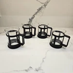 Retro Primula Glass Coffee- Tea Mugs With Black Plastic Handle Set 4 Used. Price: $16.55.