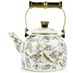 Vintage Enamel Kettle, Dragonfly Floral Pattern Stovetop Teapot With Gold Ha New. Price: $126.19.