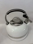 Kitchenaid White Enamel Whistling Tea Kettle Stainless Steel Stove Top Used. Price: $30.99.