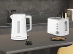 1.7 Qt Staple Cordless Kettle & 2 Slice Toaster With Removable Tray White New. Price: $40.00.