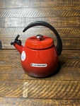 Creuset Enamel On Steel Cloche Kettle, 2.2 Qt., Red New/ Open Box Silver Knob. Price: $100.00.
