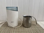 Krups Fast Touch Coffee Mill Grinder Electric 3 Oz Beans White & Ss Milk Pitcher Used. Price: $25.00.
