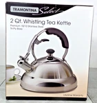 Tramontina Select 2 Qt Whistling Tea Kettle 18/10 Stainless Steel Tru-ply Base Open. Price: $49.95.