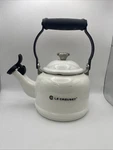 Creuset 13 Quart White Stovetop Kettle Carbon Steel Whistle Tea Used. Price: $39.95.