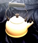 Vintage Creuset Whistling Tea Kettle Pot 1.7 Qt White Enamel Steel, Cream Euc Used. Price: $35.00.