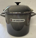 Creuset Enameled Steel 10 Quart Stockpot, Cerise Red - New With Box. Price: $120.00.