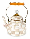 Mackenzie-childs Mocha Check Tea Kettle 2 Quart New No Box Open. Price: $185.00.