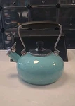 Chantal Whistling Teapot Kettle Belly Shape Aqua Enamel 1.8 Qt (B1-CL) Open. Price: $64.99.