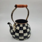 Mackenzie Childs 2.5 Quart Tea Kettle Courtly Check Wooden Handle Damage No Lid New. Price: $75.00.