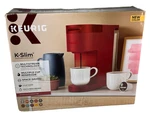 Keurig K-slim, Model # K900, Single Serve Multi Stream Coffee Maker, Scarlet Red Open. Price: $94.99.